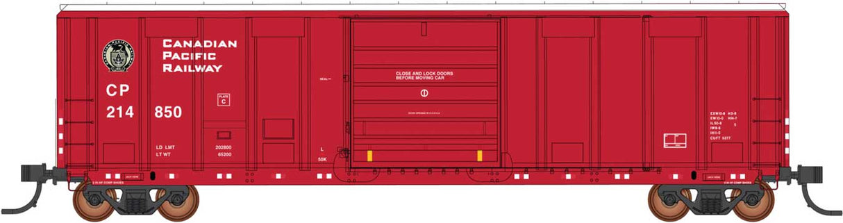 Pullman-Standard 5277 Cu.Ft. Exterior-Post Boxcar - Ready to Run -- Canadian Pacific (red, white, black, Beaver Logo)