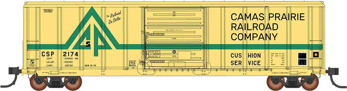 Pullman-Standard 5277 Cu.Ft. Exterior-Post Boxcar - Ready to Run -- Camas Prairie (Fantasy Scheme, yellow, green)