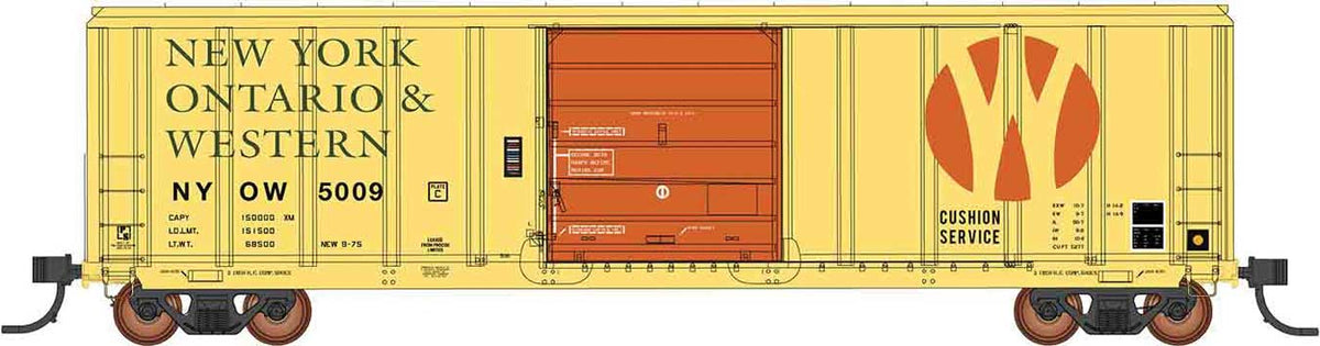 Pullman-Standard 5277 Cu.Ft. Exterior-Post Boxcar - Ready to Run -- New York, Ontario & Western (Fantasy Scheme, yellow, red)