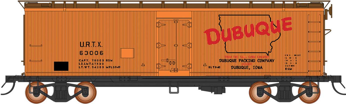 Fruit Growers Express Wood Refrigerator Car - Ready to Run -- Dubuque Packing URTX (orange, Boxcar Red, red, black)