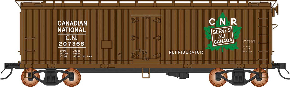 Fruit Growers Express Wood Refrigerator Car - Ready to Run -- Canadian National (1946 Boxcar Red, green, CNR Leaf Logo)