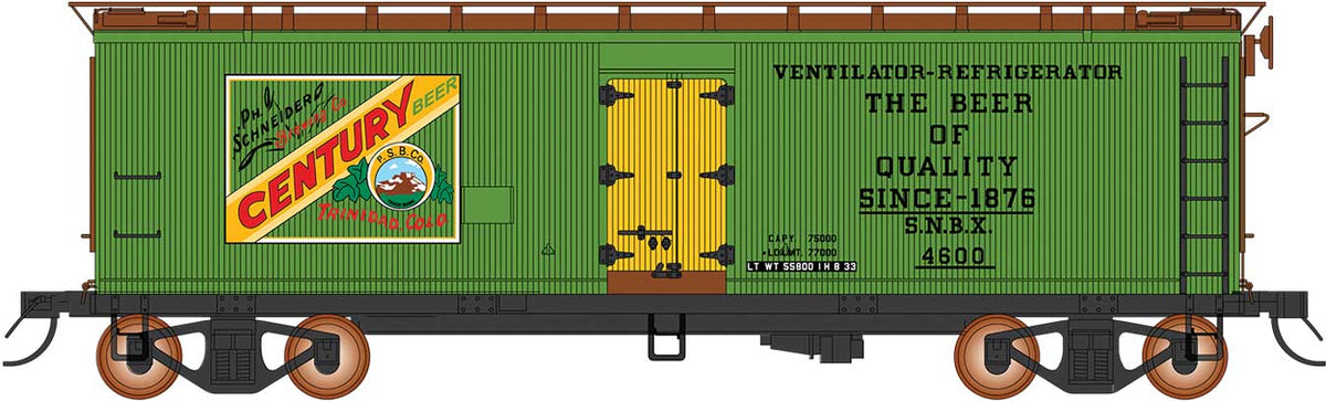 Fruit Growers Express Wood Refrigerator Car - Ready to Run -- Century Beer SNBX (green, Boxcar Red, yellow)