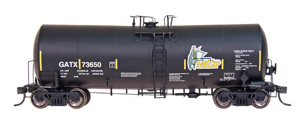 Trinity 19,600-Gallon Tank Car - Ready to Run -- Minnesota Corn Processors GATX (black, yellow, green)