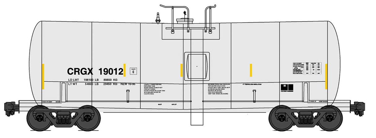 Trinity 19,600-Gallon Tank Car - Ready to Run -- Cargill CRGX (Reporting Marks Only, white, yellow conspicuity marks)