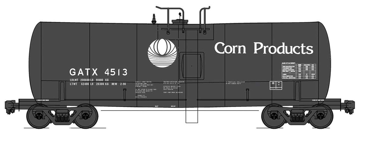 Trinity 19,600-Gallon Tank Car - Ready to Run -- Corn Products Corp. GATX (black, white)