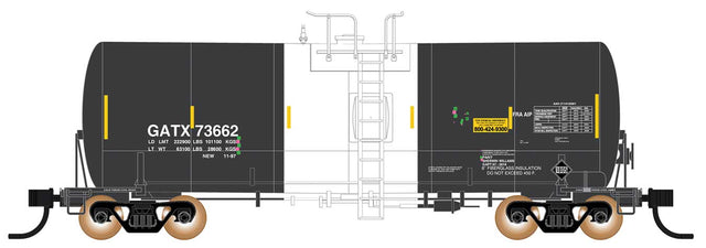 Trinity 19,600-Gallon Tank Car - Ready to Run -- GATX Leasing (Post 2005, black, white, yellow)