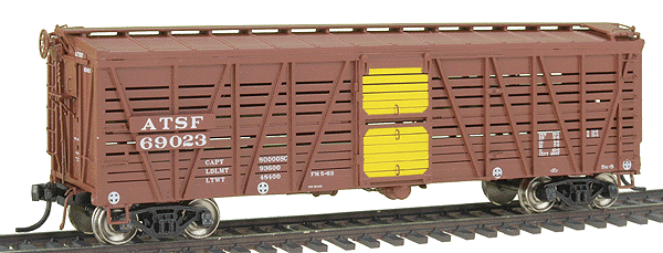 Santa Fe Class Sk-S Double-Deck Stock Car - Ready to Run -- Santa Fe 1938-43 w/AB Brakes (Late, Boxcar Red, yellow)