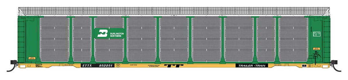 Tri-Level Enclosed Auto Rack - Ready to Run -- Burlington Northern ETTX #852630 (Cascade Green, yellow, black, white, silve