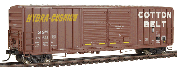 FMC 5283 Cubic Foot Double-Door Boxcar - Ready to Run -- Cotton Belt SSW (Boxcar Red, white, yellow; Large Lettering, Hydra Cushion)
