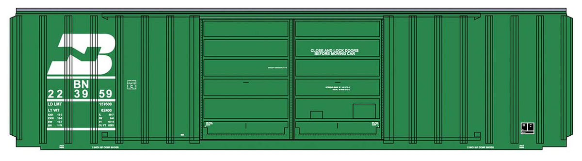FMC 5283 Cubic Foot Double-Door Boxcar - Ready to Run -- Burlington Northern (Late Scheme, Cascade Green, white)