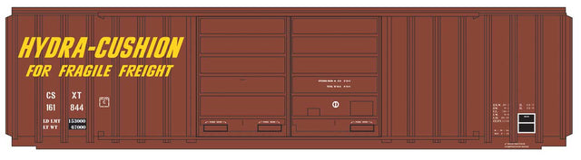 FMC 5283 Cubic Foot Double-Door Boxcar - Ready to Run -- CSX (Patched, Ex-SP, Boxcar Red, yellow Hydra Cushion Markings)