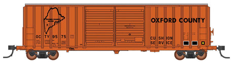FMC 5283 Cubic Foot Double-Door Boxcar - Ready to Run -- Oxford County (Fictional Scheme, orange, black, Allagash Model RR)
