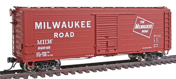 40' Rib-Side Boxcar - Ready to Run -- Milwaukee Road (Late Scheme, Boxcar Red, Large Lettering, Youngstown Doors)-1