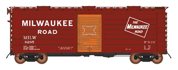 40' Rib-Side Boxcar w/Roof Hatches - Ready to Run -- Milwaukee Road (Boxcar Red, orange, Youngstown Doors, Spent Grain Service)
