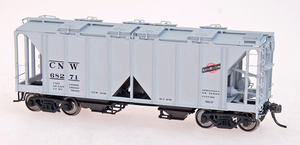 1958 Cubic Foot 2-Bay Covered Hopper w/Open Sides - Ready to Run -- Chicago & North Western (gray, black, Small Color Logo)