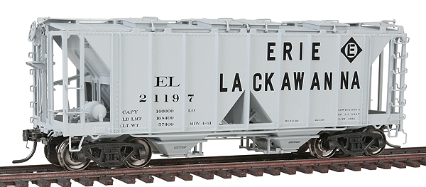 1958 Cubic Foot 2-Bay Covered Hopper w/Open Sides - Ready to Run -- Erie Lackawanna (gray, Billboard Lettering)
