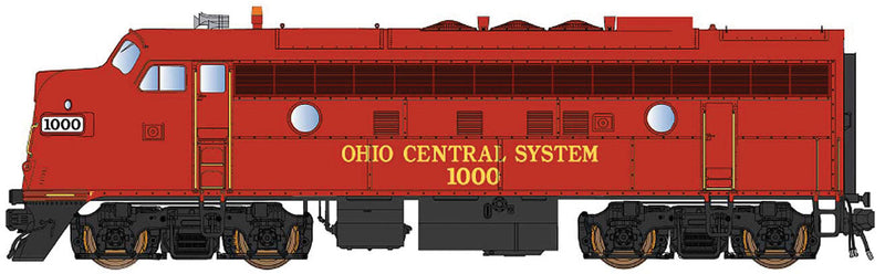 EMD F7A w/DCC -- Ohio Central (Solid red, yellow)-1