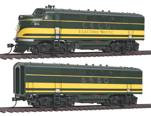 EMD FTA-B Set w/Tsunami(R) Sound & DCC -- EMD (Demonstrator Scheme, green, yellow)