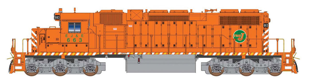 EMD SD38-2 w/DCC -- Elgin, Joliet & Eastern (orange, green, white End Stripes)