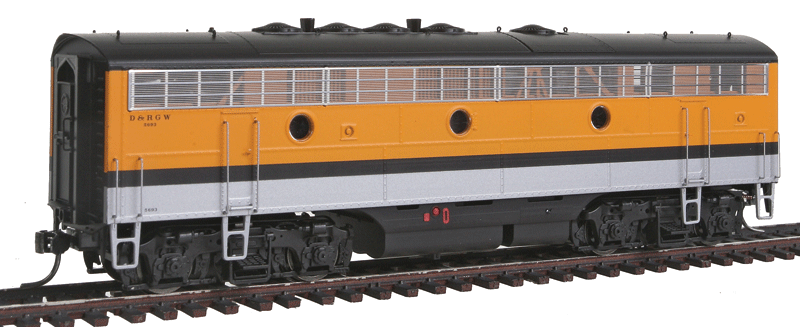 EMD F7B w/Sound & DCC -- Denver & Rio Grande Western (Aspen Gold, silver, black)