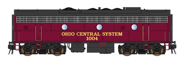 EMD F7B w/DCC -- Ohio Central #1004 (Solid maroon, yellow, black)
