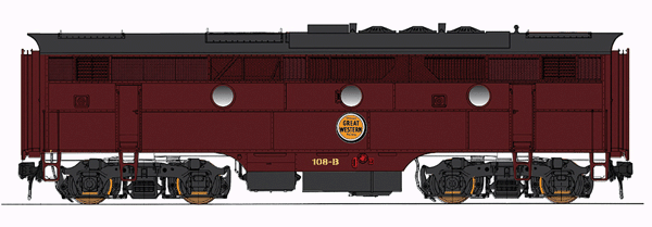 EMD F3B - Standard DC -- Chicago Great Western (maroon, Lucky Strike Logo)
