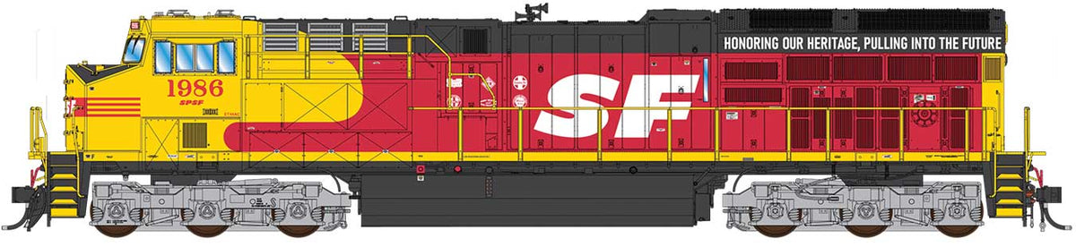 GE ET44AC Tier 4 GEVO - Standard DC -- Southern Pacific Santa Fe #1986 (SPSF Fantasy Heritage, red, black, yellow)-1