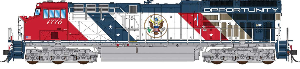 GE ET44AC Tier 4 GEVO - Standard DC -- Semiquincentennial #1776 Opportunity (Fantasy Scheme, red, white, blue)