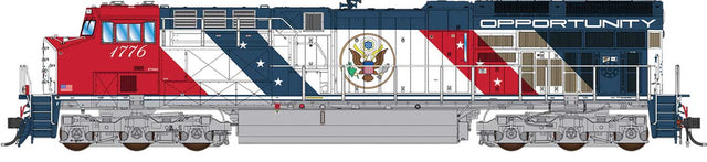 GE ET44AC Tier 4 GEVO - Standard DC -- Semiquincentennial #1776 Opportunity (Fantasy Scheme, red, white, blue)