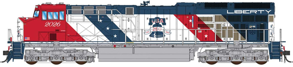 GE ET44AC Tier 4 GEVO - Sound and DCC -- Semiquincentennial #2026 Liberty (Fantasy Scheme, red, white, blue)