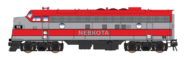 EMD FP7 Phase I w/DCC -- Nebkota #55 (red, silver)