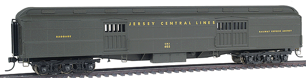 Class BE Baggage Car - Assembled - Bethlehem Car Works -- Jersey Central (green w/gold Lettering)