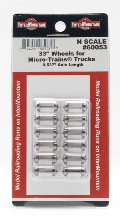 Metal Wheelsets -- 33" Diameter, .537 Axle Length for MTL Trucks - 12 Axles