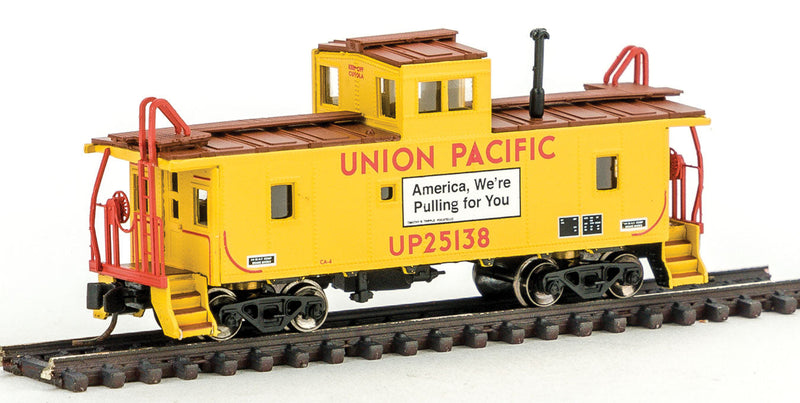 Centralia Car Shops CA-3/CA-4 Caboose - Ready to Run -- Union Pacific #25138 (Armour Yellow, "America, We're Pulling For You" Slog