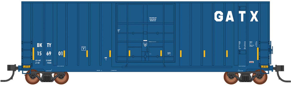 Gunderson 50' Hi-Cube Plug-Door Boxcar Modern Ends - Ready to Run - Value Line -- GATX BKTY #156927 (blue, white, yellow conspicuity marks)