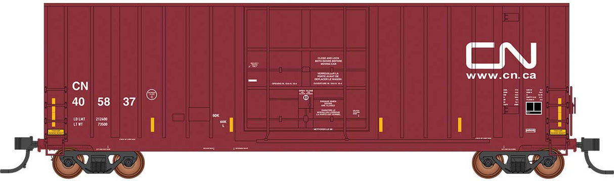 Gunderson 50' Hi-Cube Plug-Door Boxcar Modern Ends - Ready to Run - Value Line -- Canadian National #405813 (Boxcar Red, white, yellow, Website Logo)