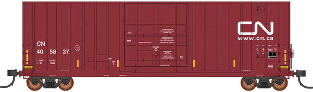 Gunderson 50' Hi-Cube Plug-Door Boxcar Modern Ends - Ready to Run - Value Line -- Canadian National #405874 (Boxcar Red, white, yellow, Website Logo)