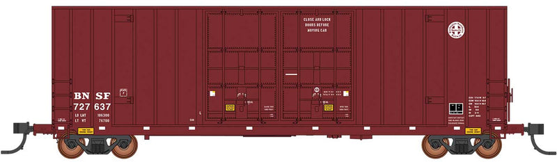 Gunderson 50' Hi-Cube Double-Plug-Door Boxcar Modern Ends - Ready to Run -- BNSF Railway #727725 (Boxcar Red, Circle/Cross Logo)