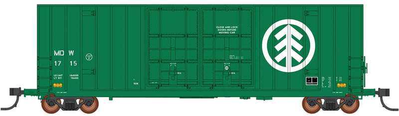 Gunderson 50' Hi-Cube Double-Plug-Door Boxcar Modern Ends - Ready to Run -- Minnesota, Dakota & Western #1717 (green, white)