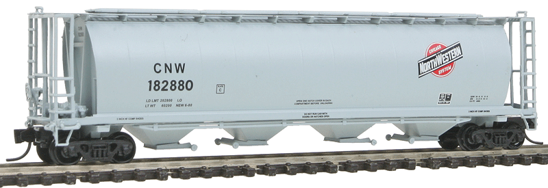 59' 4-Bay Cylindrical Covered Hopper - Trough Hatch Version - Ready to Run -- Chicago & North Western (dark green w/yellow lettering)