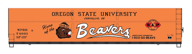 FMC Welded-Side Wood Chip Gondola - Ready to Run - Value Line -- Willamette & Pacific #74001 (Oregon State Univ. Beavers, orange, Team Logo)