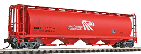 59' 4-Bay Cylindrical Covered Hopper w/Round Hatches - Ready to Run -- Potash "P" Logo w/Writing (CGLX) (Rose w/black & white Lettering)