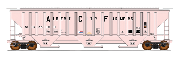 4750 Cubic Foot 3-Bay 18 Rib Covered Hopper - Ready to Run -- Albert City Farmers (pink, black)