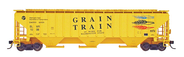 PS2CD 4750 Cubic Foot 3-Bay Covered Hopper - Ready to Run -- Washington State Department of Transportation BLMR (Grain Train, yellow)