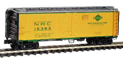 R-40-23 Steel Ice Reefer - Ready to Run -- NRC/Illinois Central (yellow w/black ends, silver roof, green stripes)
