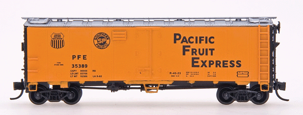 R-40-23 Steel Ice Reefer - Ready to Run -- Pacific Fruit Express (orange, Boxcar Red, silver, Modern Gothic Lettering )