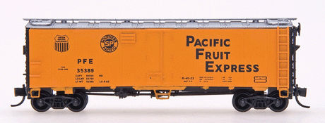 R-40-23 Steel Ice Reefer - Ready to Run -- Pacific Fruit Express (orange, Boxcar Red, silver, Modern Gothic Lettering )