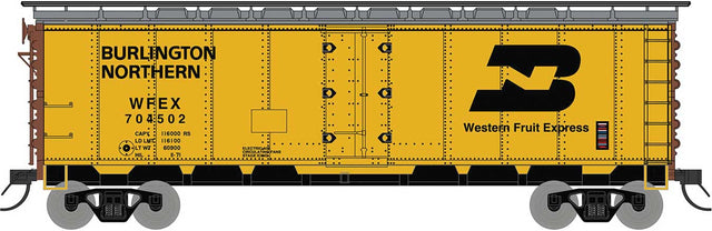 R-40-23 Steel Ice Reefer - Ready to Run -- Burlington Northern (1972, yellow, silver, black, WFEX BN Logo)