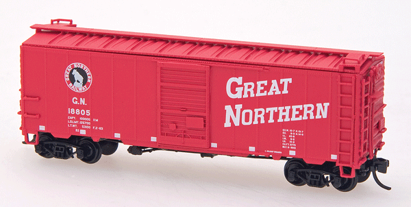 40' 12-Panel Boxcar - Ready to Run -- Great Northern (vermillion red, black, white, Billboard Slant Lettering)-1