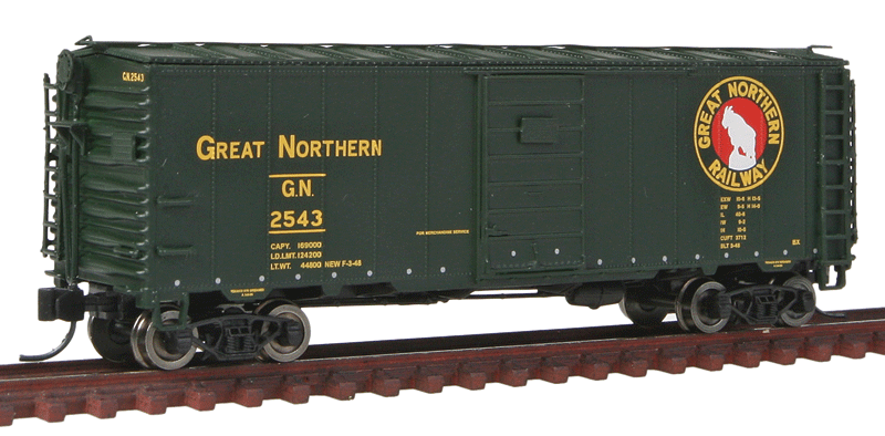 40' 12-Panel Boxcar - Ready to Run -- Great Northern (Express scheme, Pullman Green, Rocky Logo)-1